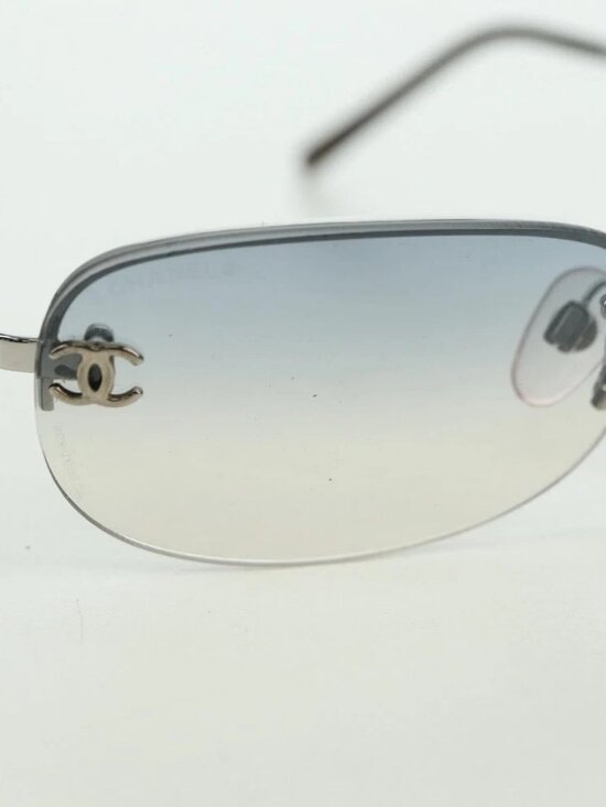 CHANEL COCO Mark Sunglasses metal Silver CC Auth 178795V